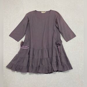 Paper Lace Brown Tiered Ruffle Mini Dress Sz S Three-Quarter Sleeves Tunic